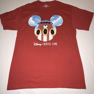 Disney Cruise Line T-Shirt Mens Medium Red NWOT Mickey Mouse Ship Funnels
